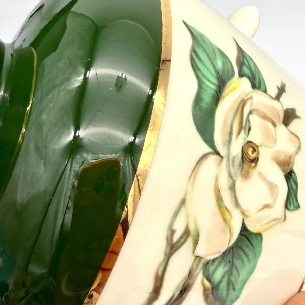 Vtg Homer Laughlin Cavalier Eggshell Magnolia Green Lidded Sugar Bowl 1953